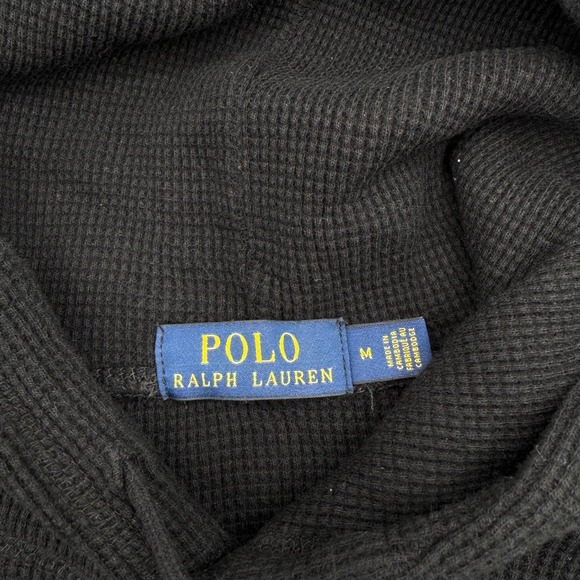 Polo Ralph Lauren Black Waffle Knit Hoodie Red Pony Logo Men's Medium Pullover - Picture 2 of 6